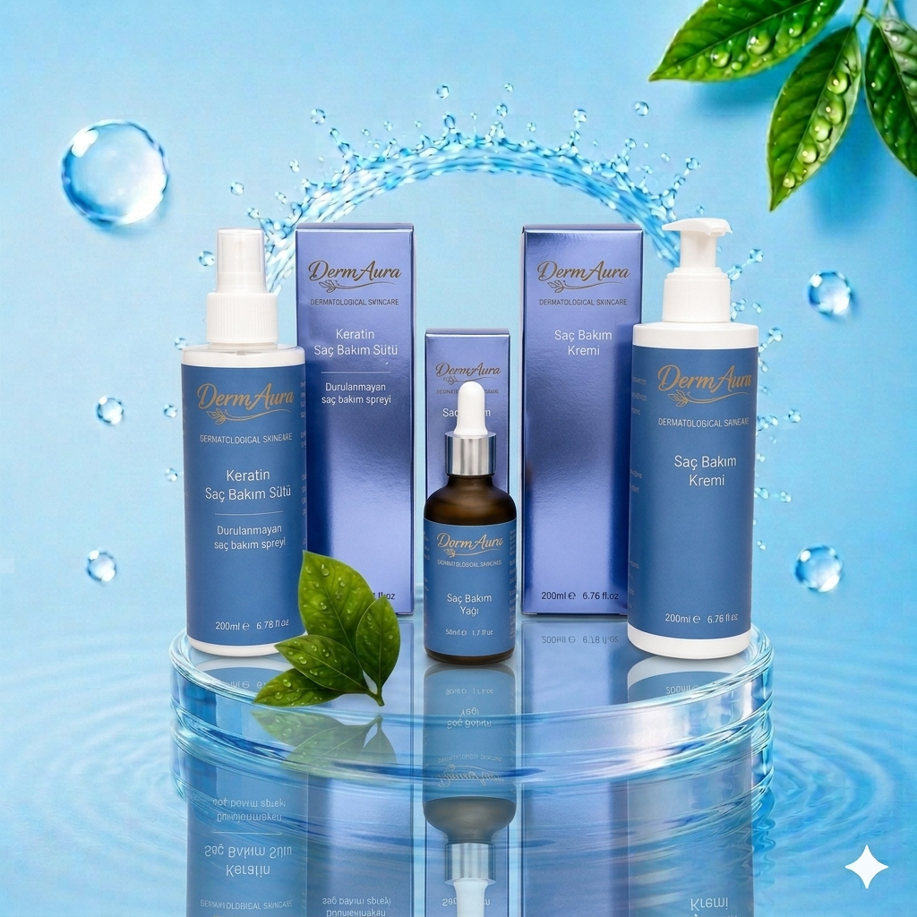2026/06/1000283667.png DermAura Premium Saç Onarım Seti | Keratin Saç Bakım Sütü + Saç Bakım Yağı + Onarıcı Saç Bakım Kremi - Image 1