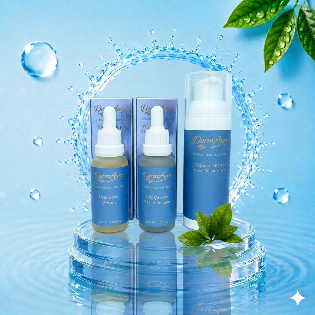 2026/06/1000283682.png DermAura Yaşlanma Karşıtı Premium Anti Aging Bakım Seti | Gece Boyunca Nem, Bakım ve Göz Çevresi Desteği Sunan 3'lü Cilt Bakım Rutini - Image 1