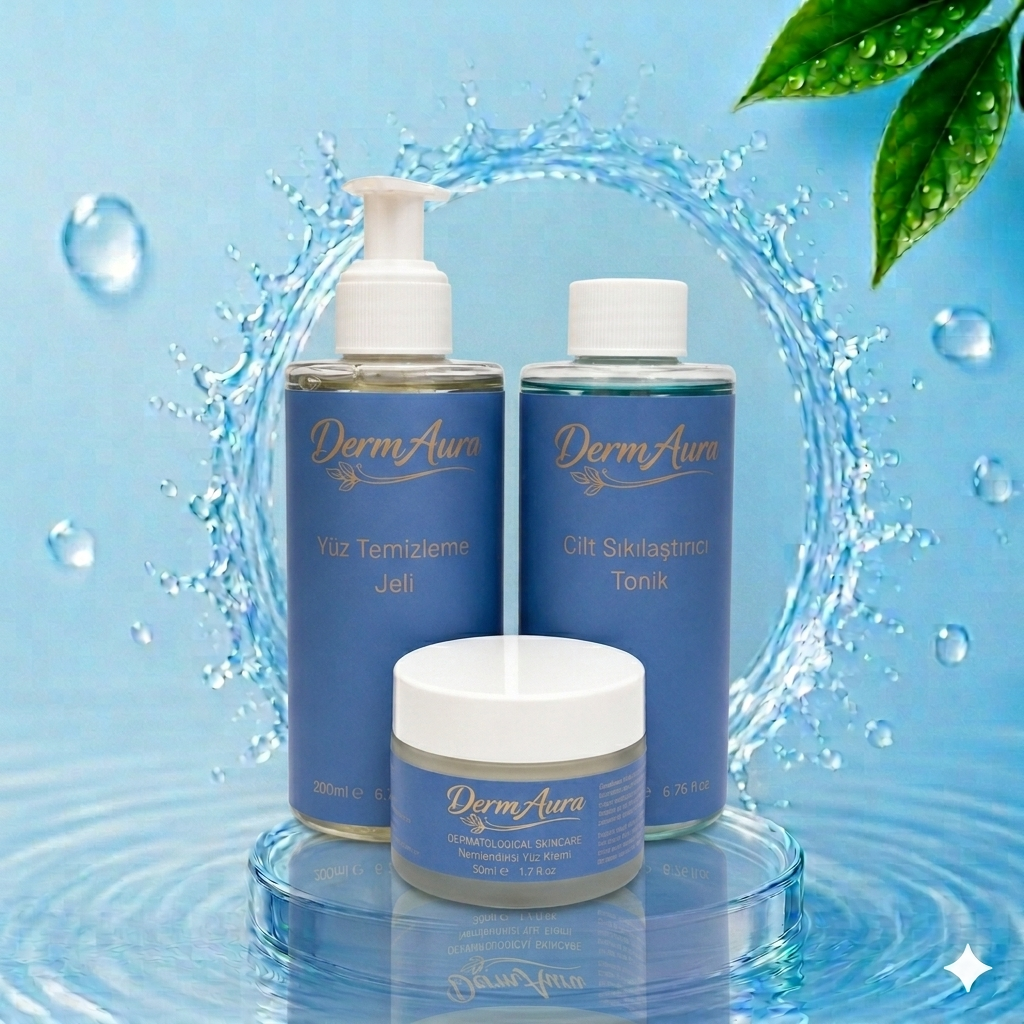 2026/06/1000283959.png DermAura Premium Temel Cilt Bakım Seti | Niacinamide Yüz Temizleme Jeli + Cilt Sıkılaştırıcı Tonik + Nemlendirici Yüz Kremi - Image 1