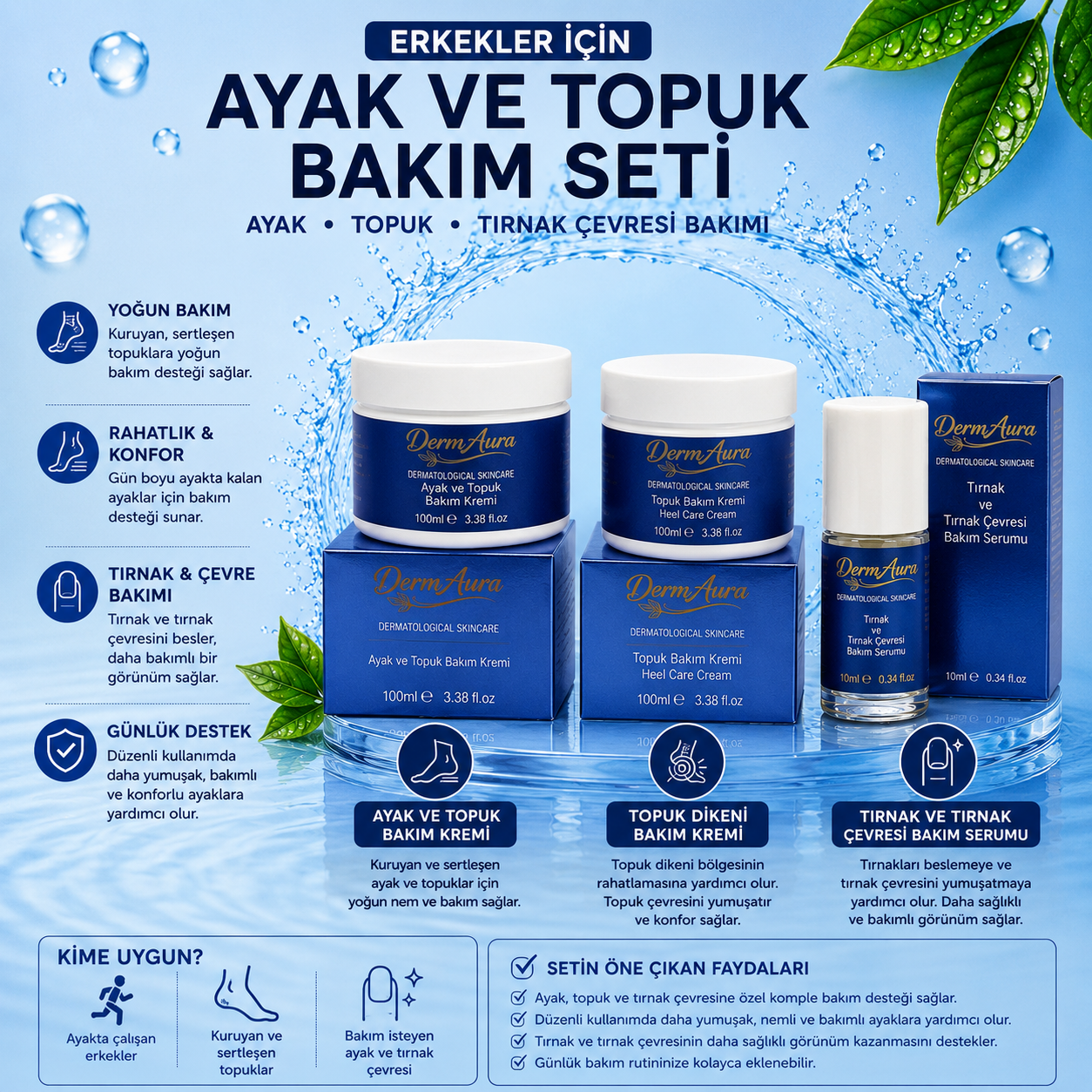 2026/07/1000285066.png DermAura Premium Erkekler İçin Ayak veTopuk Kremi ,Tırnak Ve Çevresi Bakım Serumu - Image 1